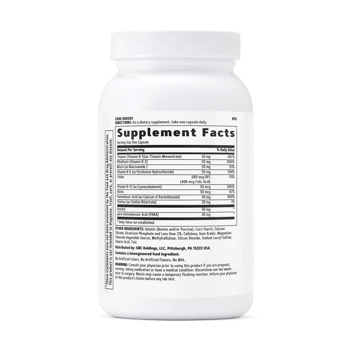 GNC B Complex 50 Capsules side view showing capsule details