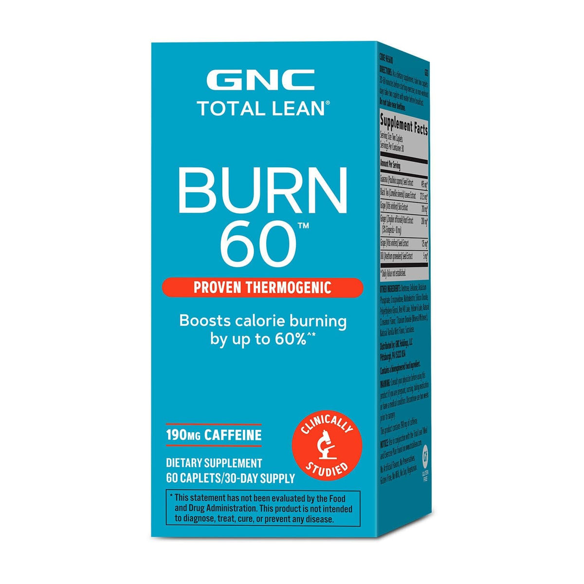 GNC Burn 60 Thermogenic Formula 60 Tablets front view