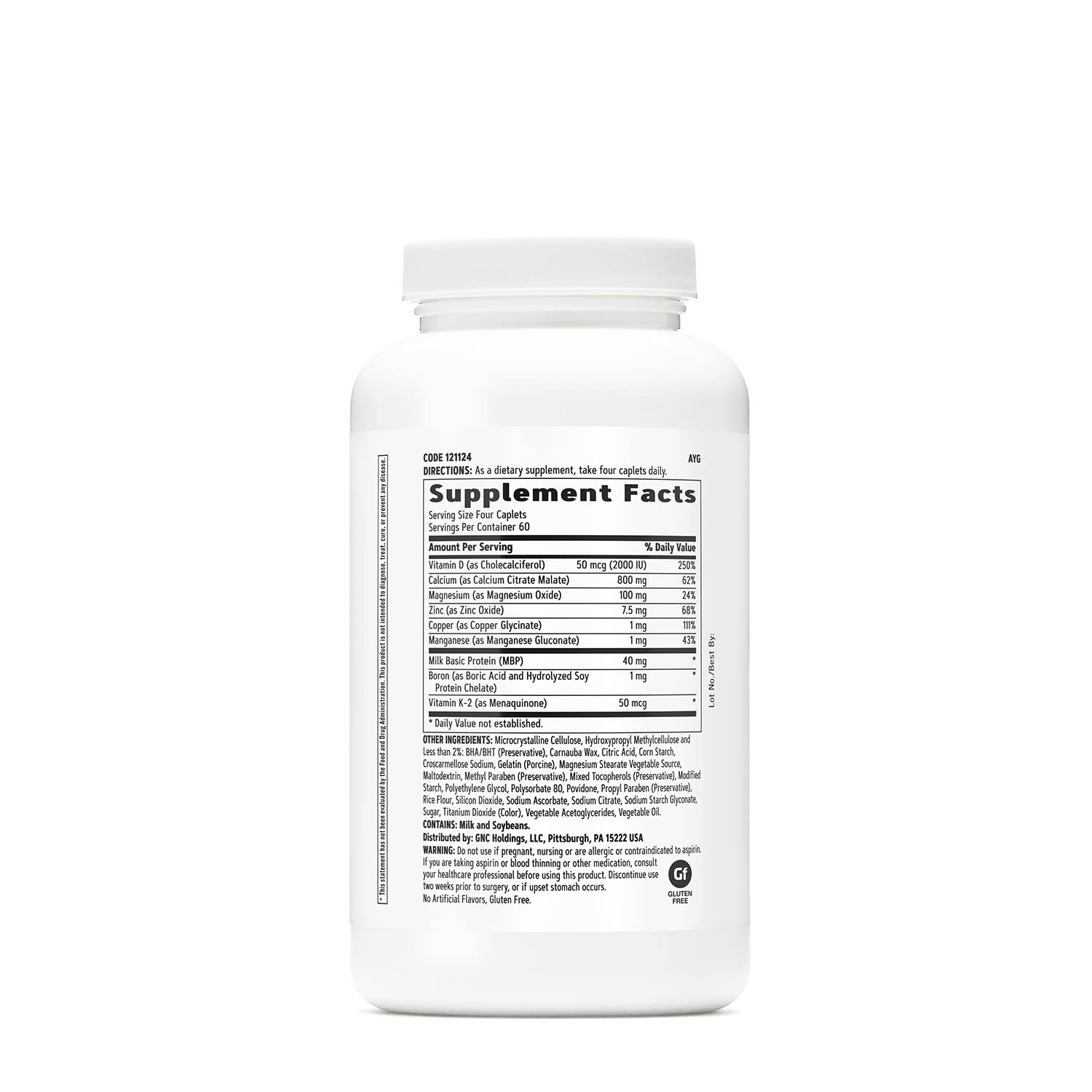 GNC Calcium caplets bottle side view showing supplement facts