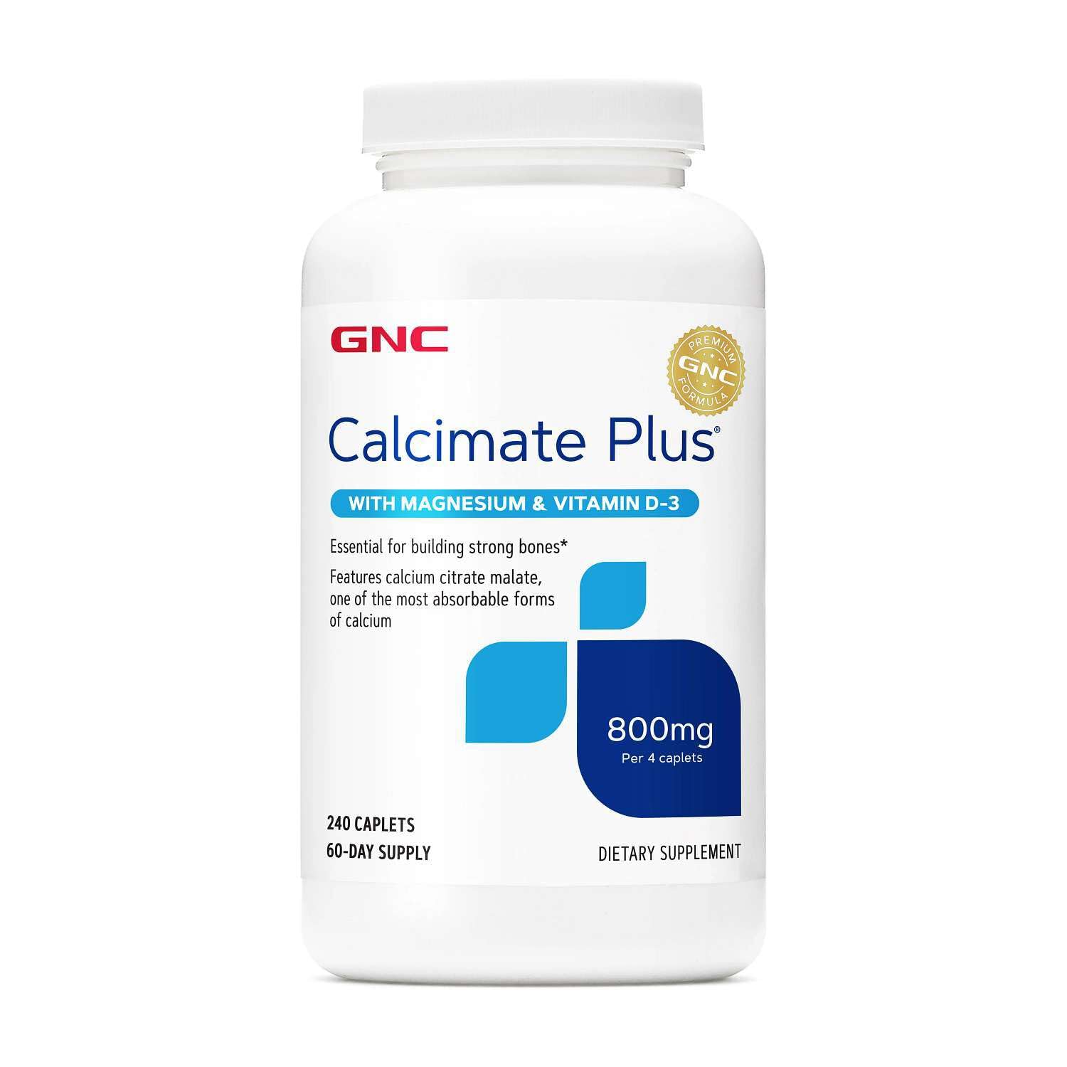 GNC Calcium Magnesium Vitamin D-3 Caplets 240 count front view
