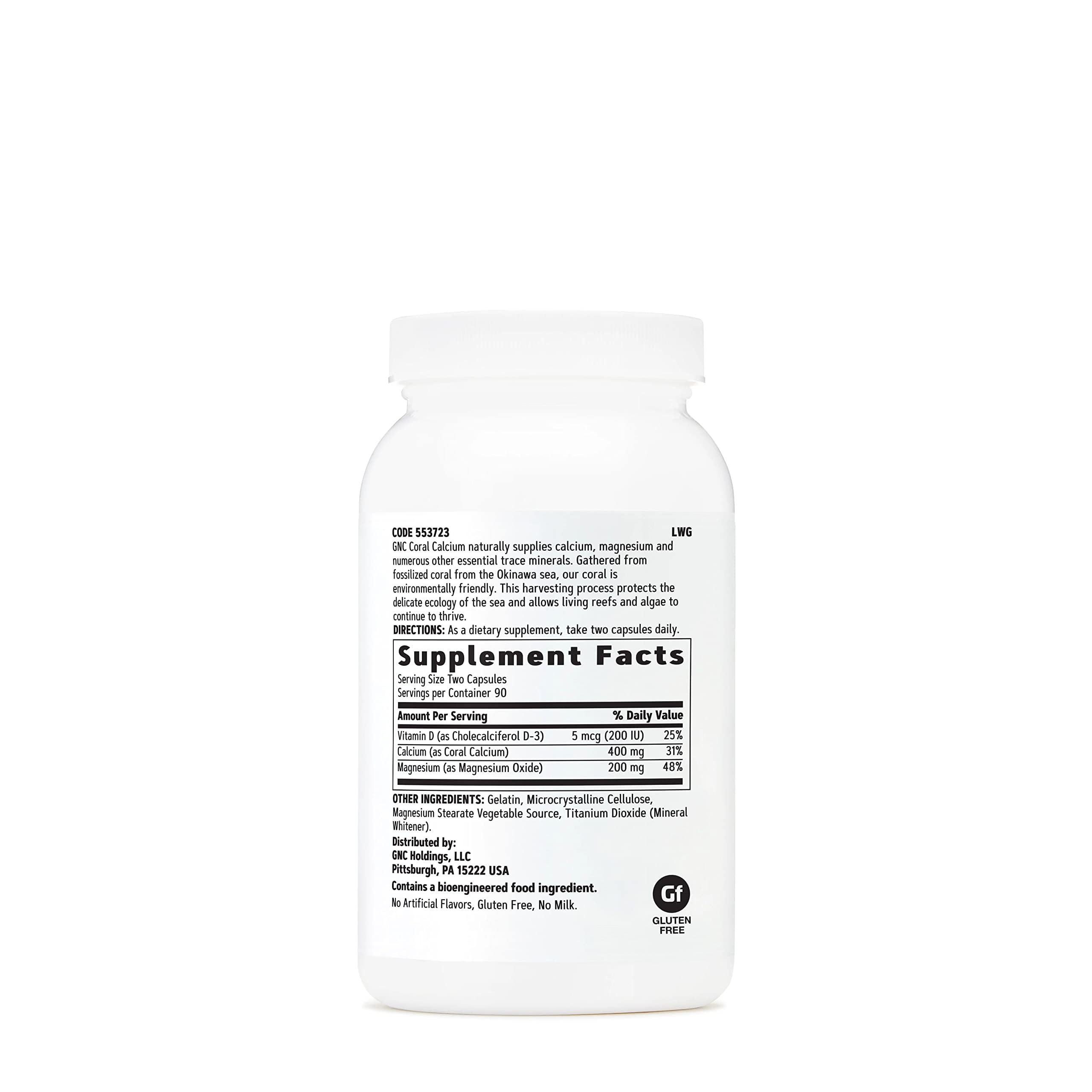GNC Calcium Magnesium Vitamin D-3 Capsules side view with label