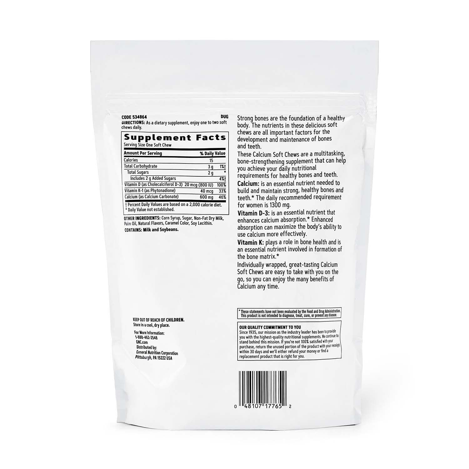 GNC Calcium Vitamin D-3 K-1 Soft Chews caramel soft chews close-up