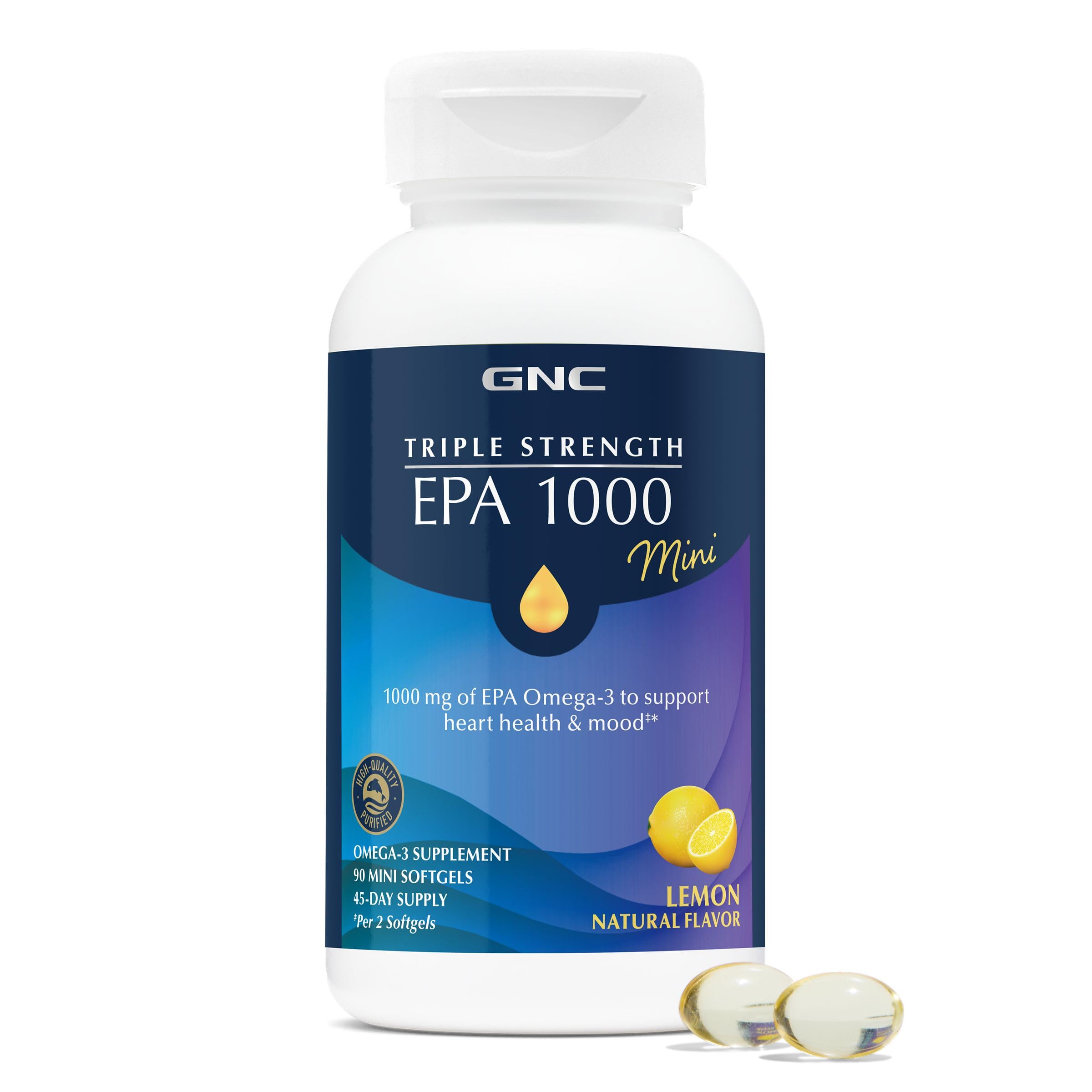 GNC EPA 1000 Mini Fish Oil Softgels close-up of softgels