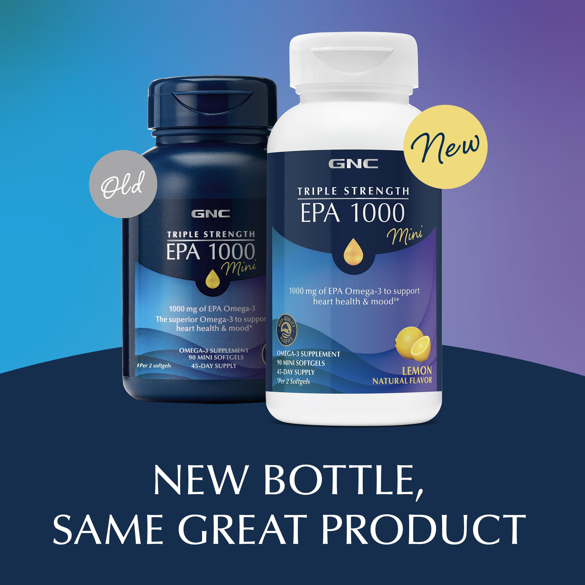 GNC EPA 1000 Mini Fish Oil Softgels with lemon flavour