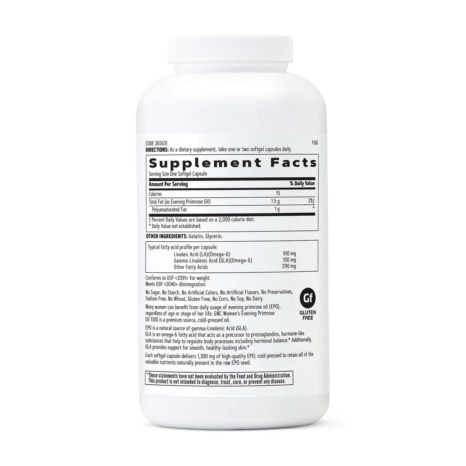 GNC Evening Primrose Oil softgel capsules side view