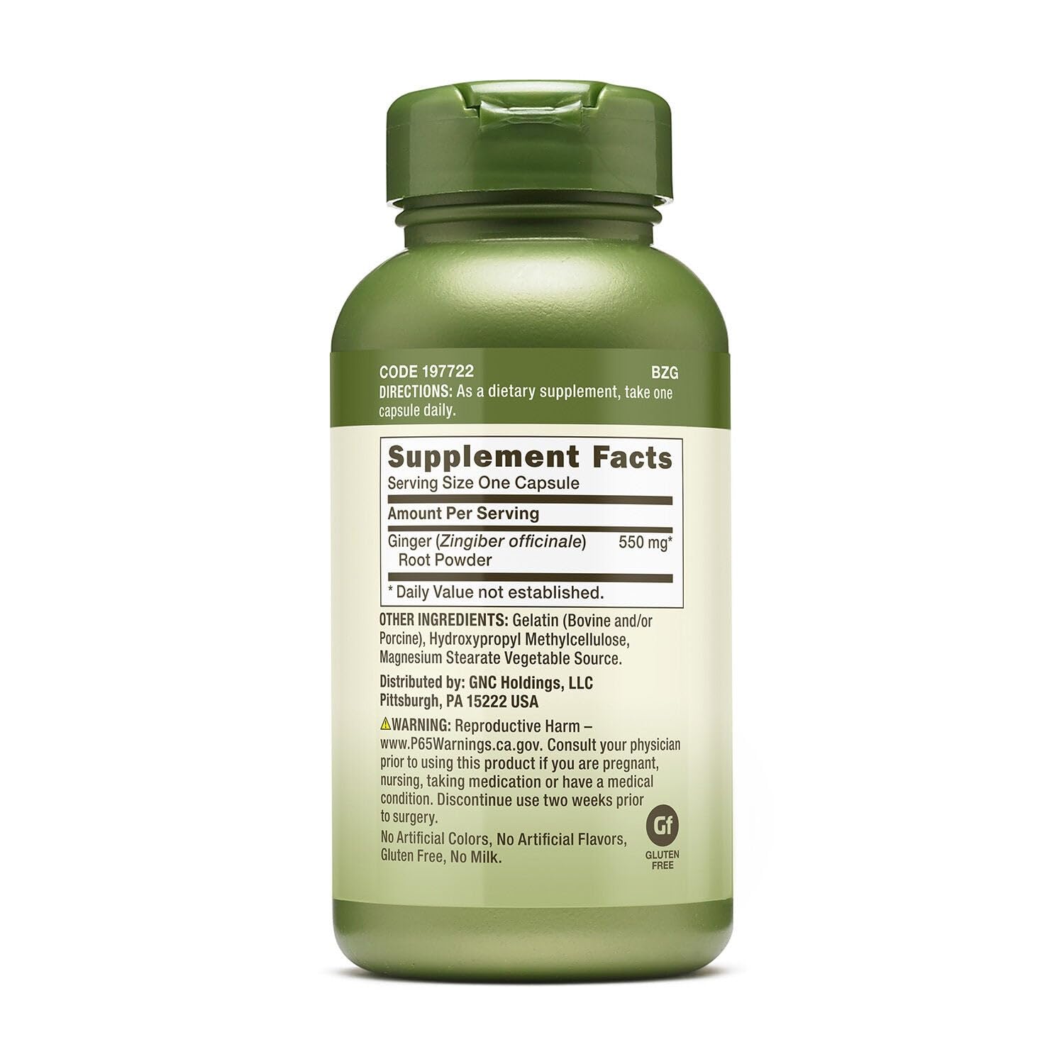 GNC Ginger Root Powder Supplement 550mg side view