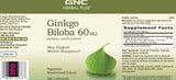 GNC Ginkgo Biloba 60mg 300 Capsules packaging