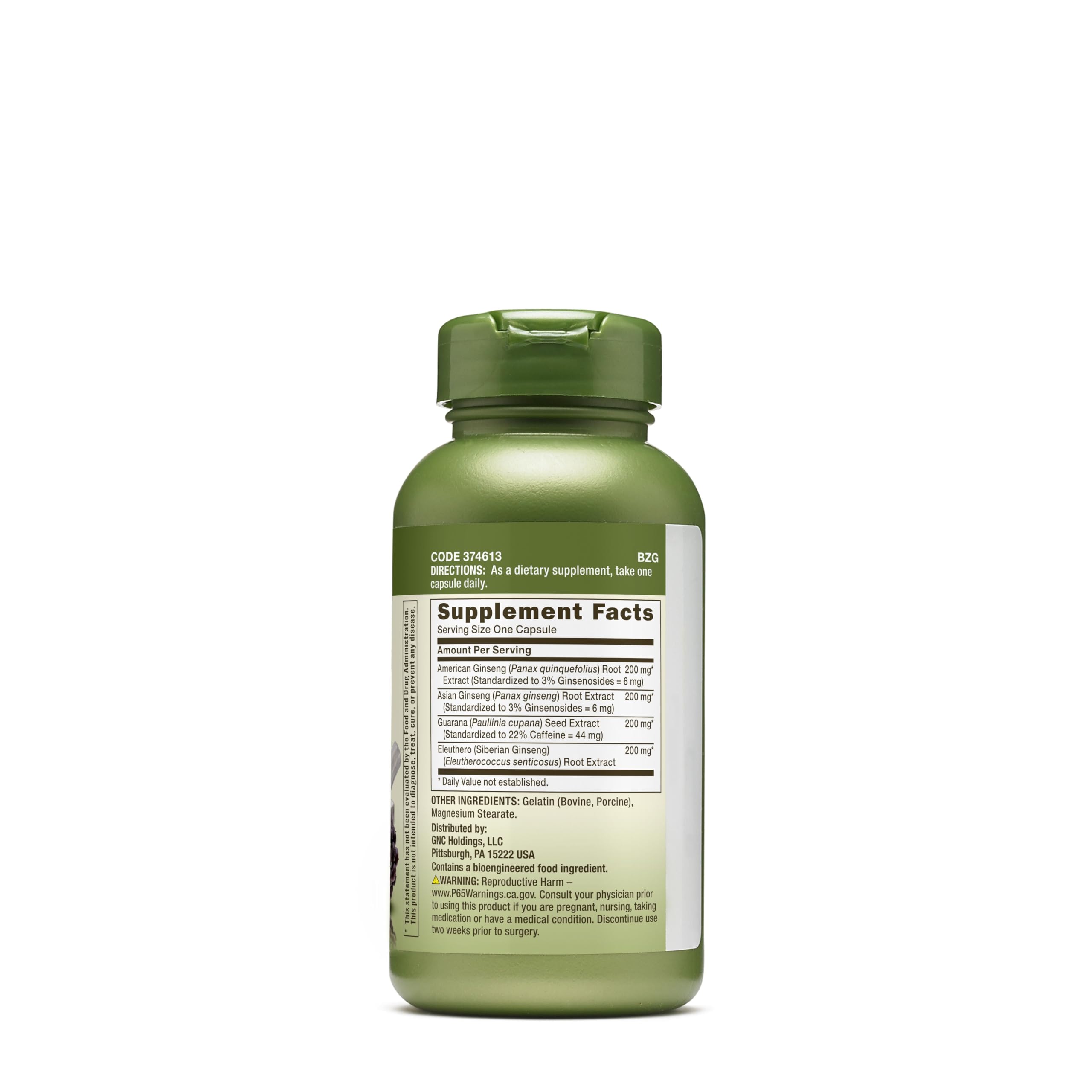 GNC Ginseng Complex bottle side view with label