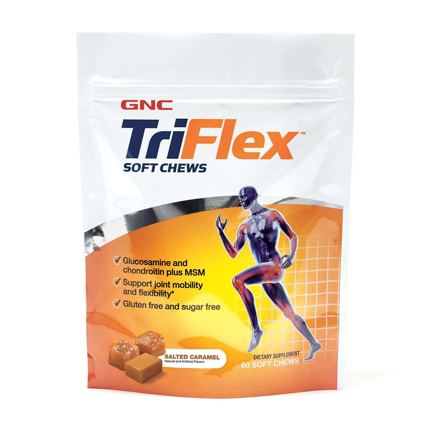 GNC Glucosamine and Chondroitin Plus MSM Soft Chews front view packaging