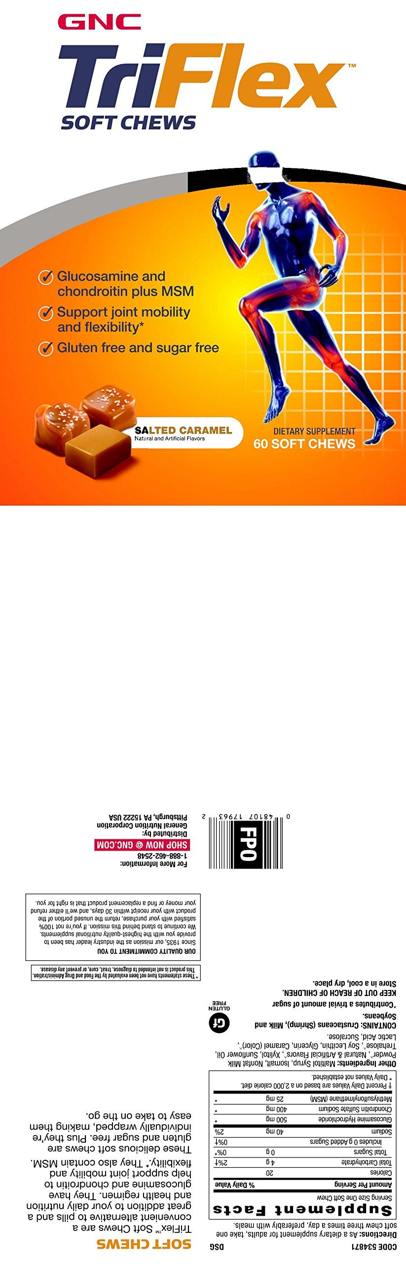 GNC Glucosamine and Chondroitin Plus MSM Soft Chews individual soft chew