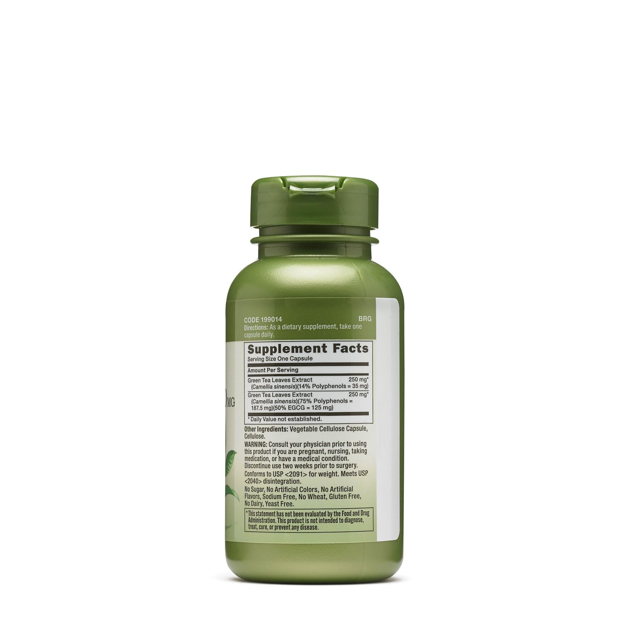 GNC Green Tea Extract 100g side view showing ingredients