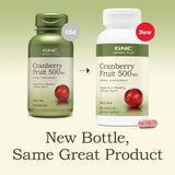 GNC Herbal Plus Cranberry 500mg supplement bottle side view