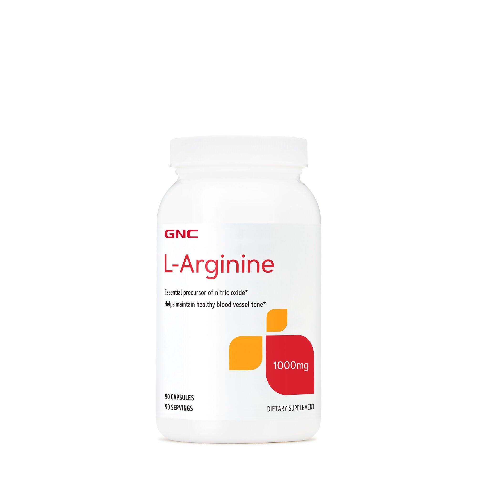 GNC L-Arginine 1000mg Supplement front view with 90 caplets