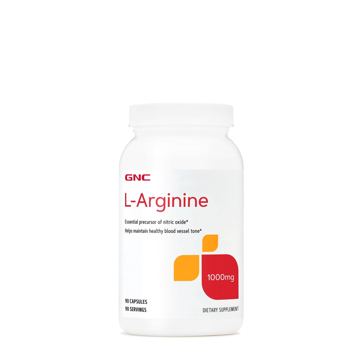 GNC L-Arginine 1000mg Supplement front view with 90 caplets