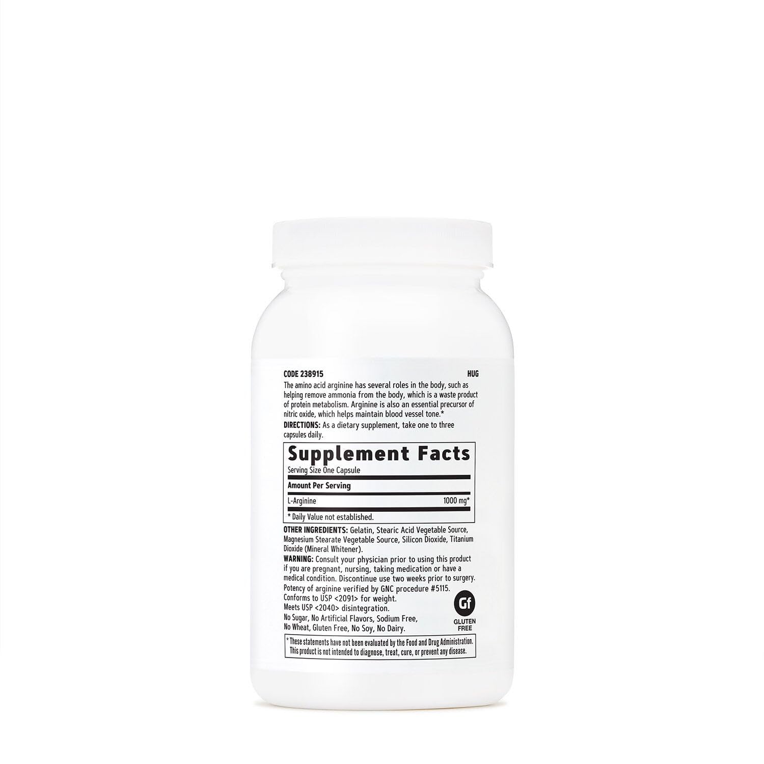 GNC L-Arginine 1000mg Supplement side view showing caplet size