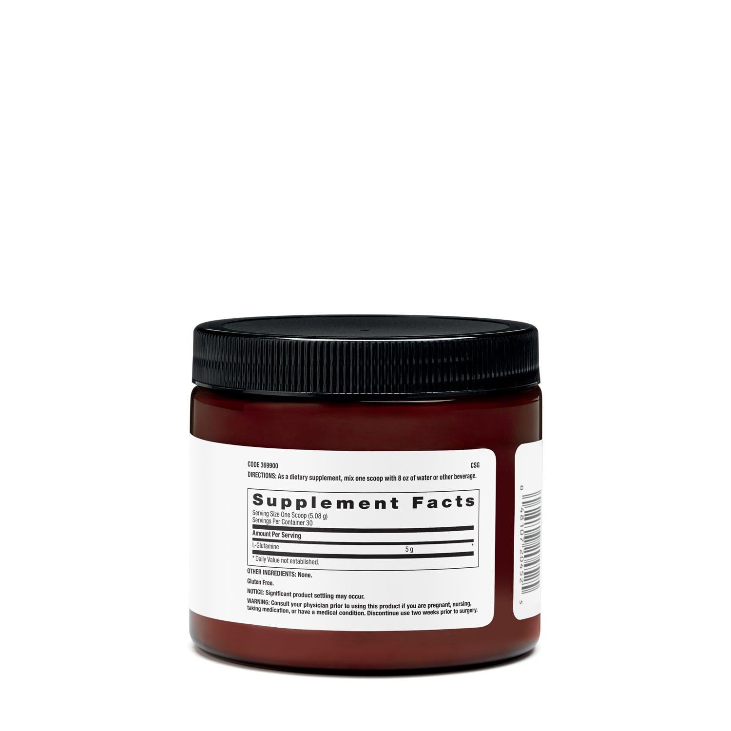 GNC L-Glutamine Powder side view showing capsule count