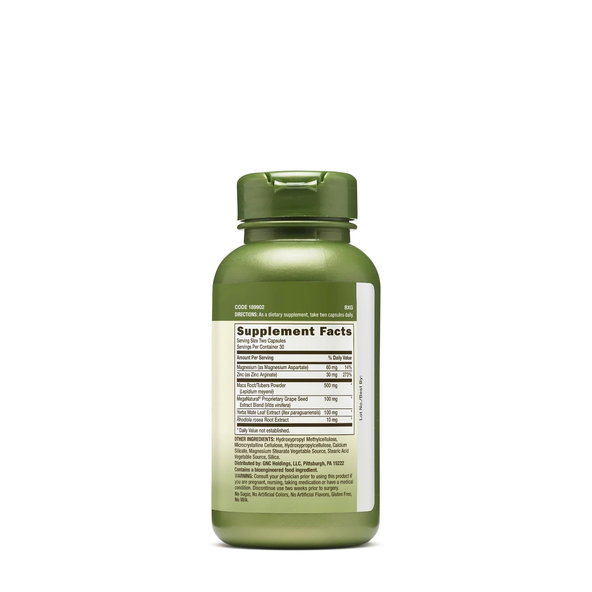 GNC Maca Root Herbal Supplement 500mg side view