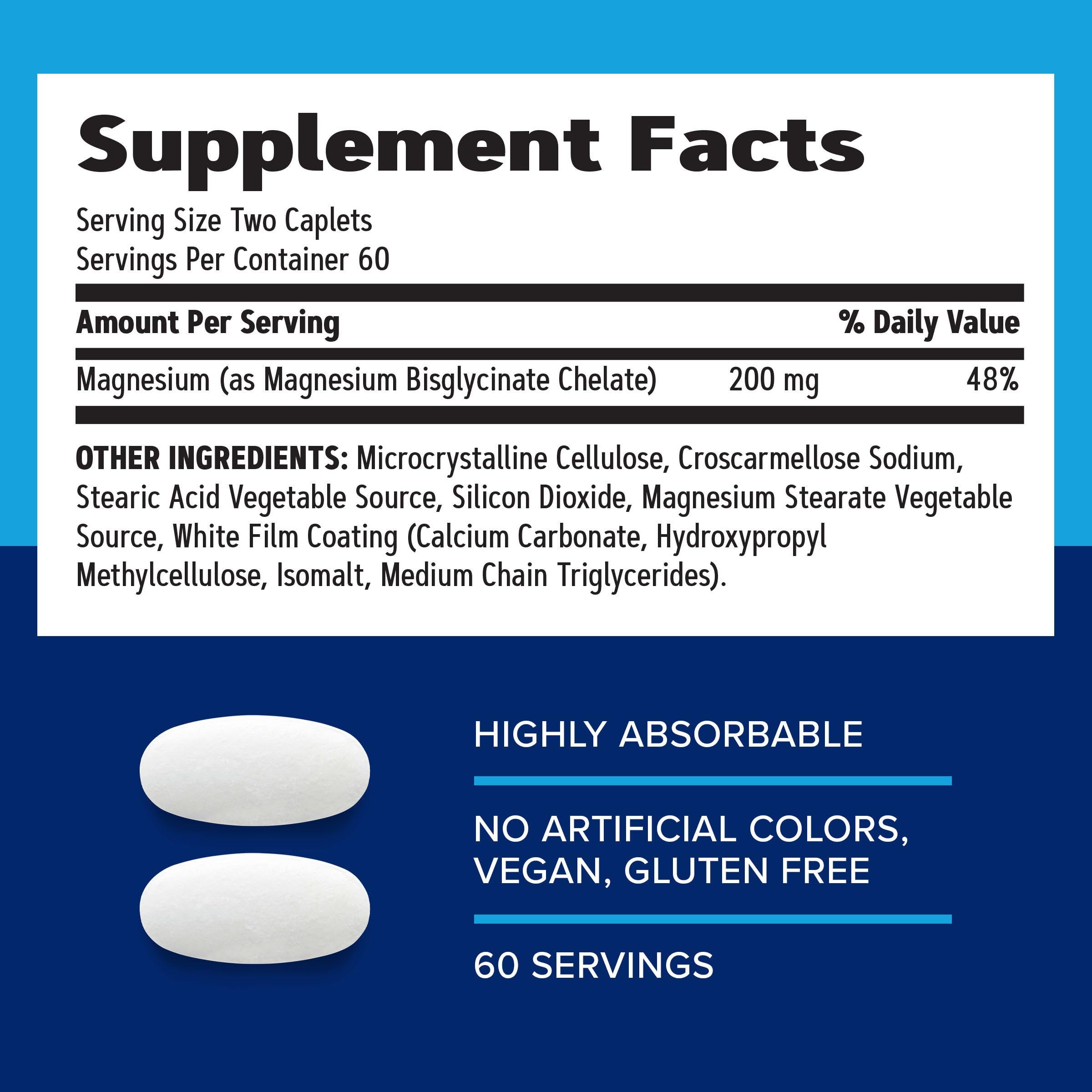 GNC Magnesium Glycinate 200mg caplets side view