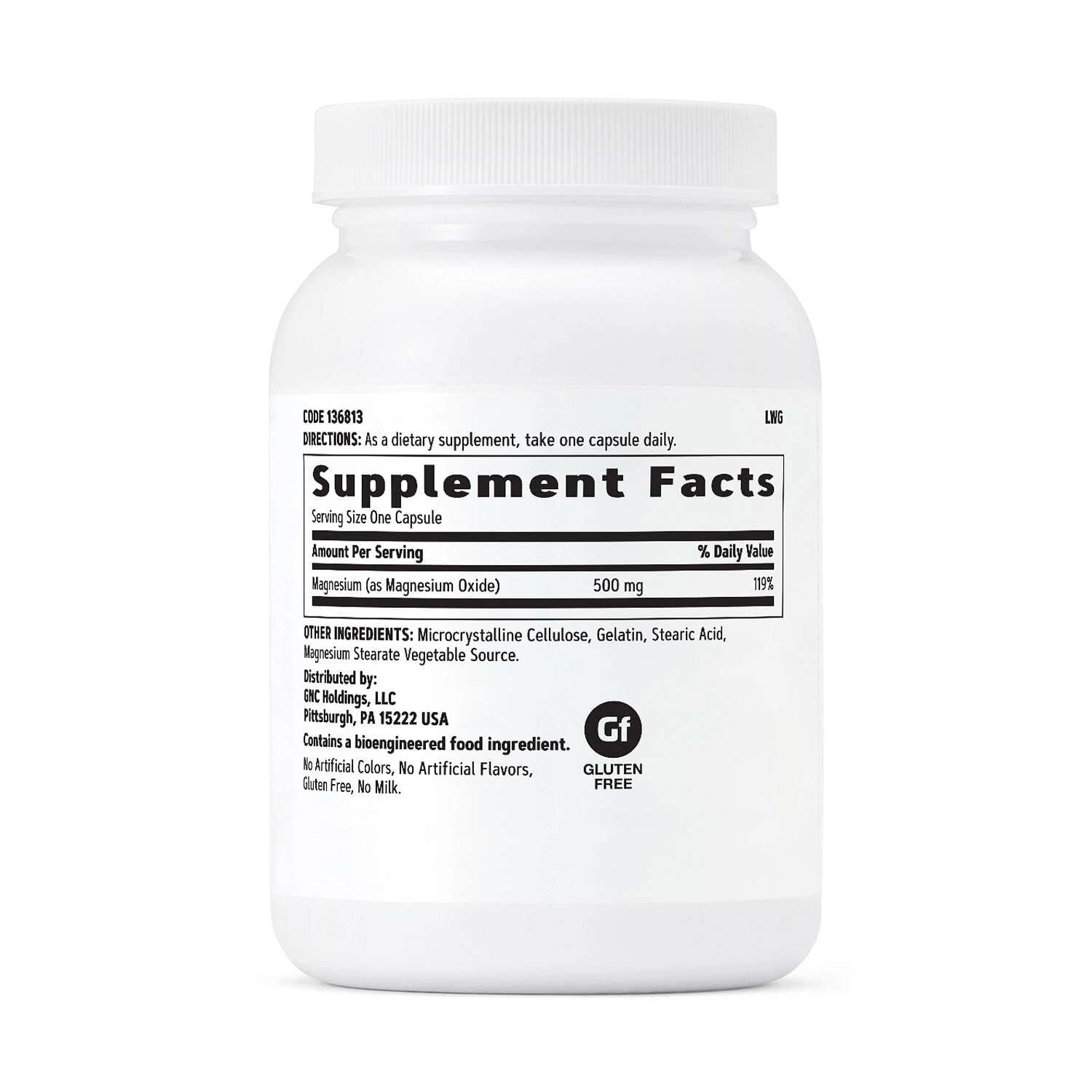 GNC Magnesium Supplement 120 Capsules side view