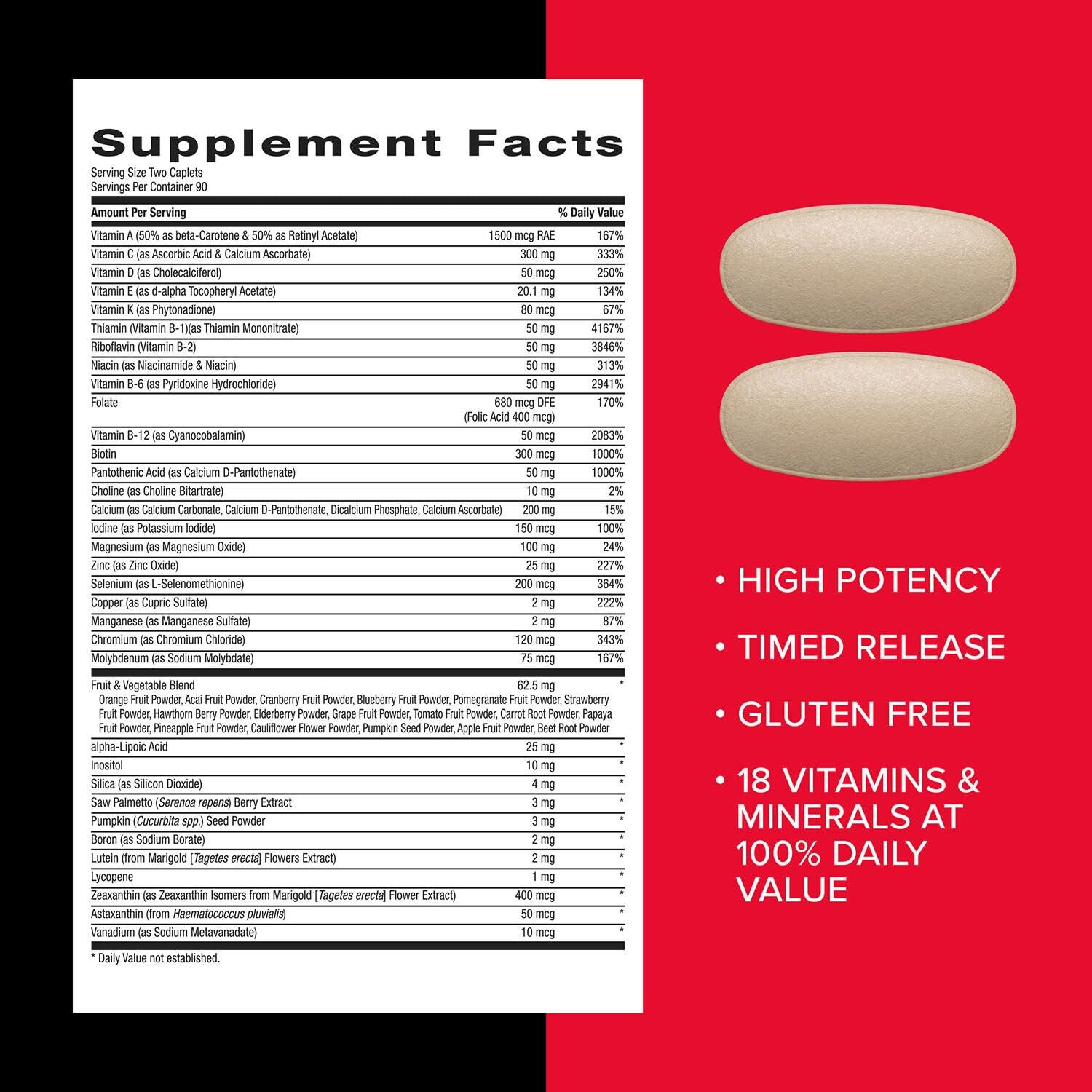 GNC Mega Men Multivitamins caplet close-up on a white background