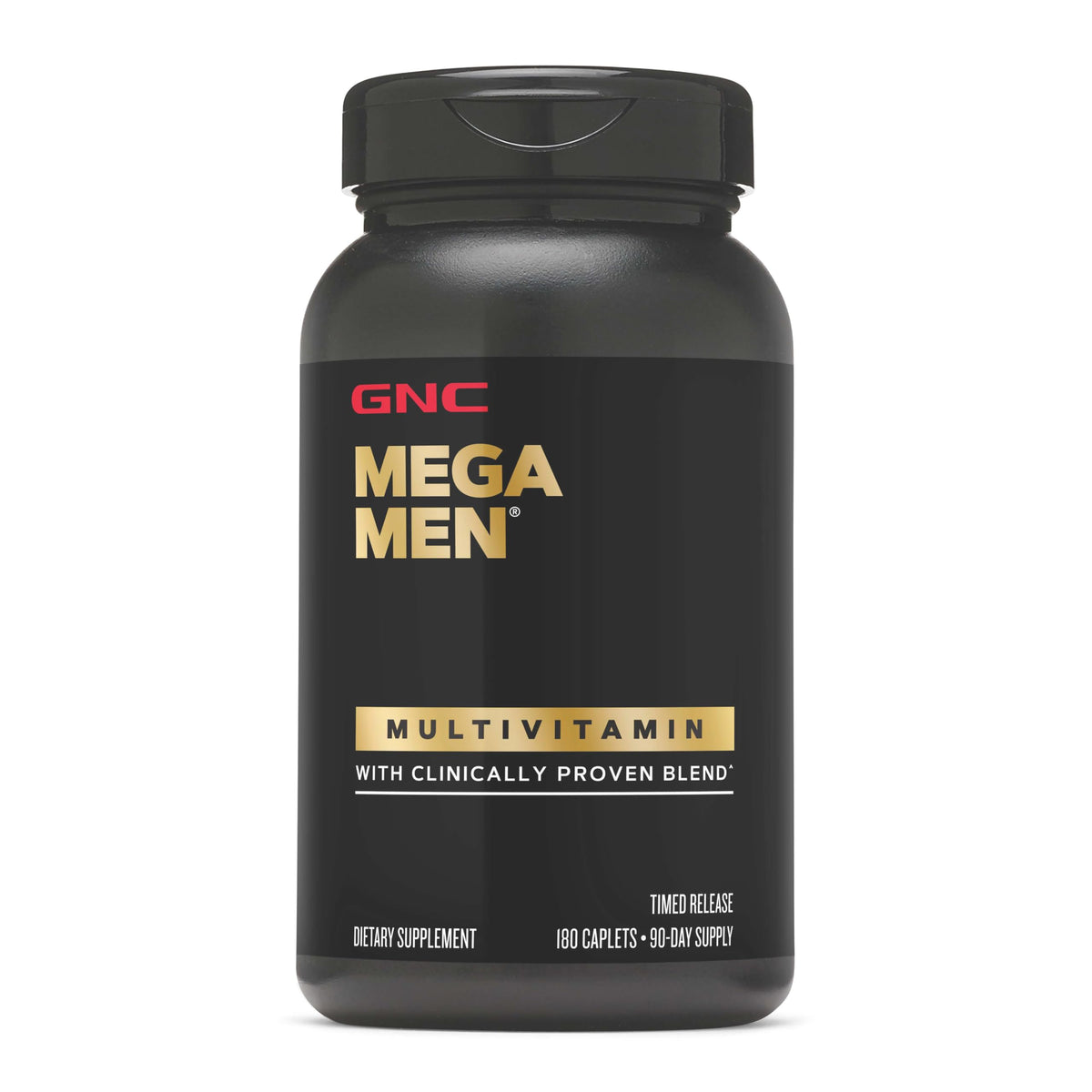 GNC Mega Men Multivitamins front view with caplet packaging