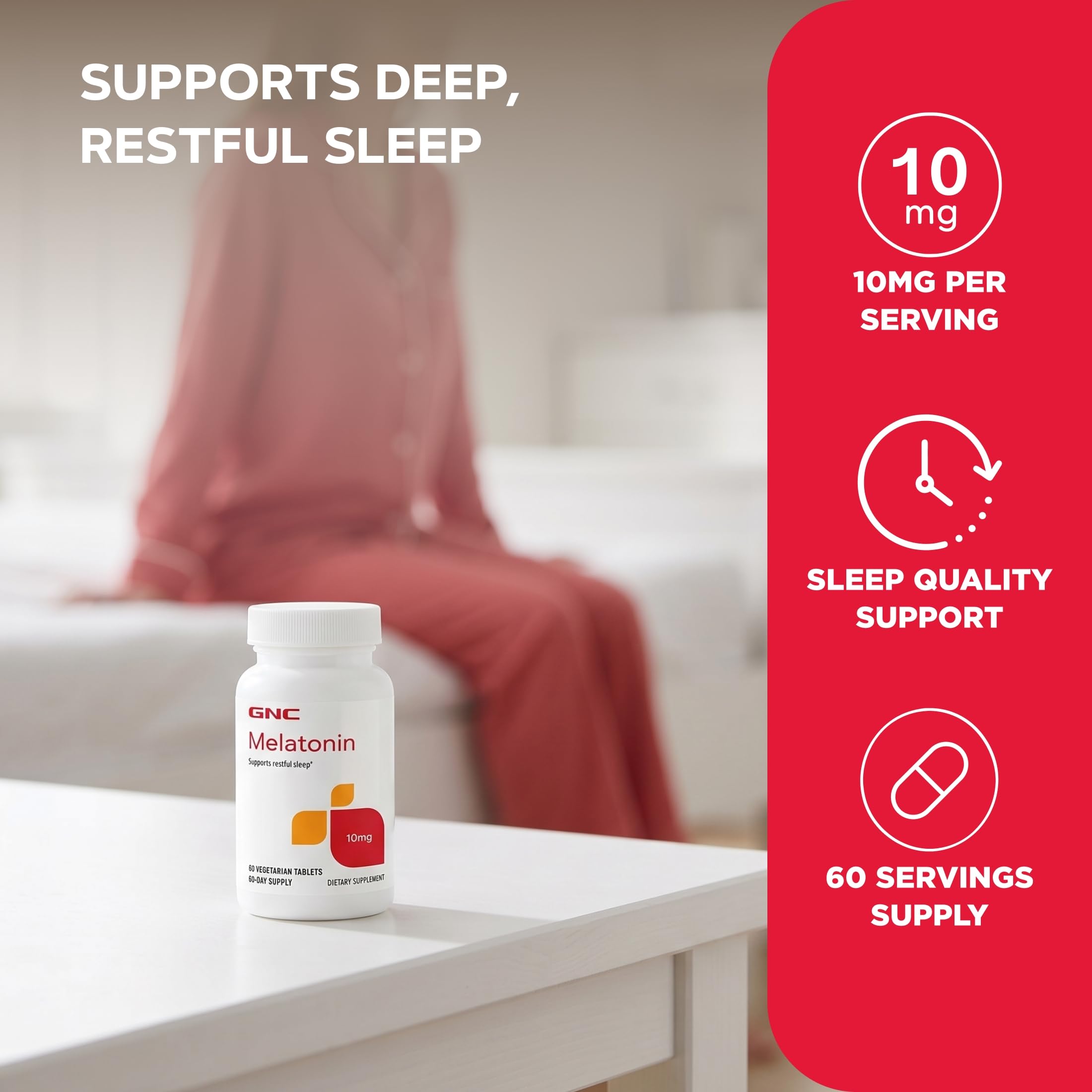 GNC Melatonin 10mg Sleep Aid 60 Tablets packaging