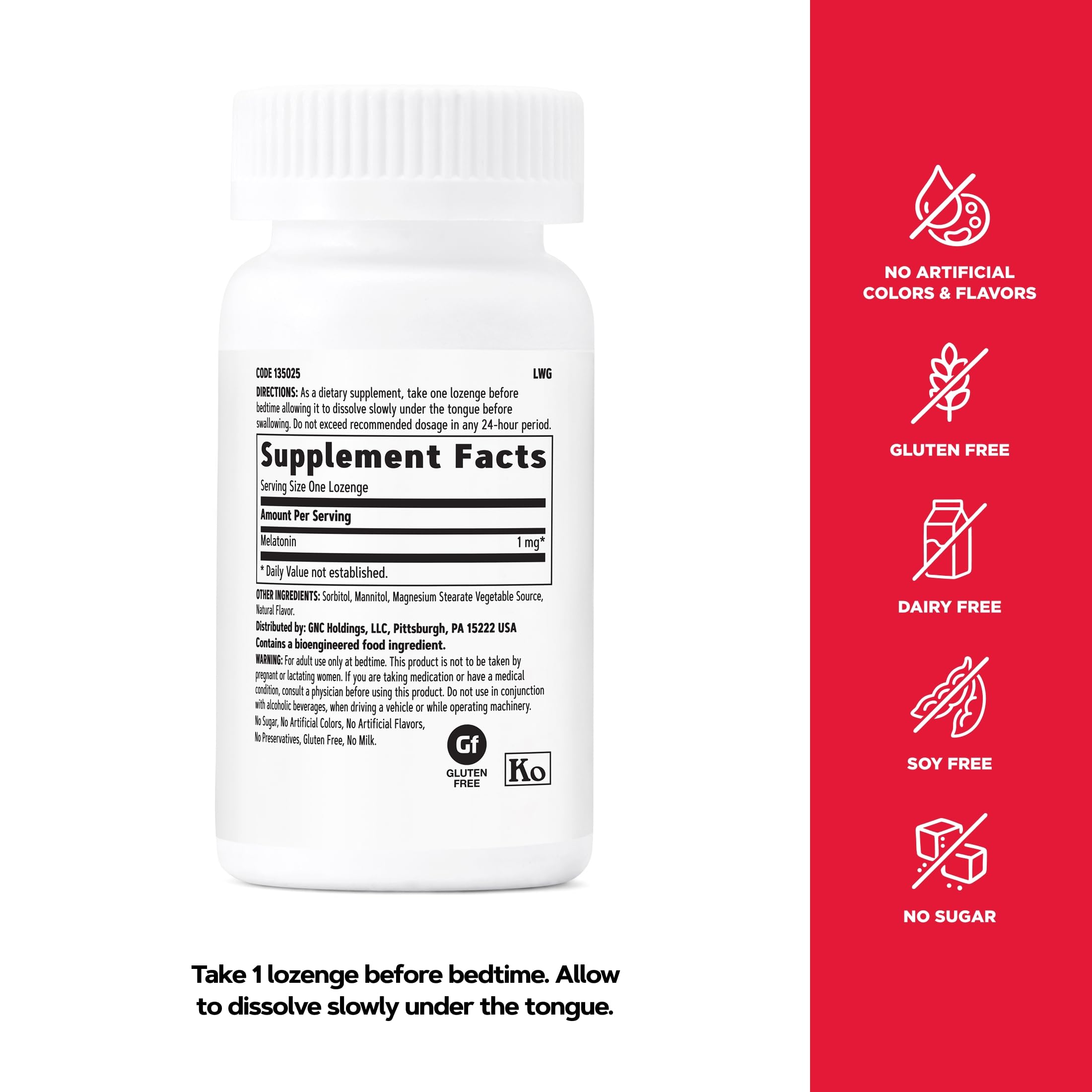 GNC Melatonin 1mg Cherry Lozenges opened showing lozenge