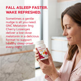 GNC Melatonin 1mg Cherry Lozenges with cherry fruit for flavour reference