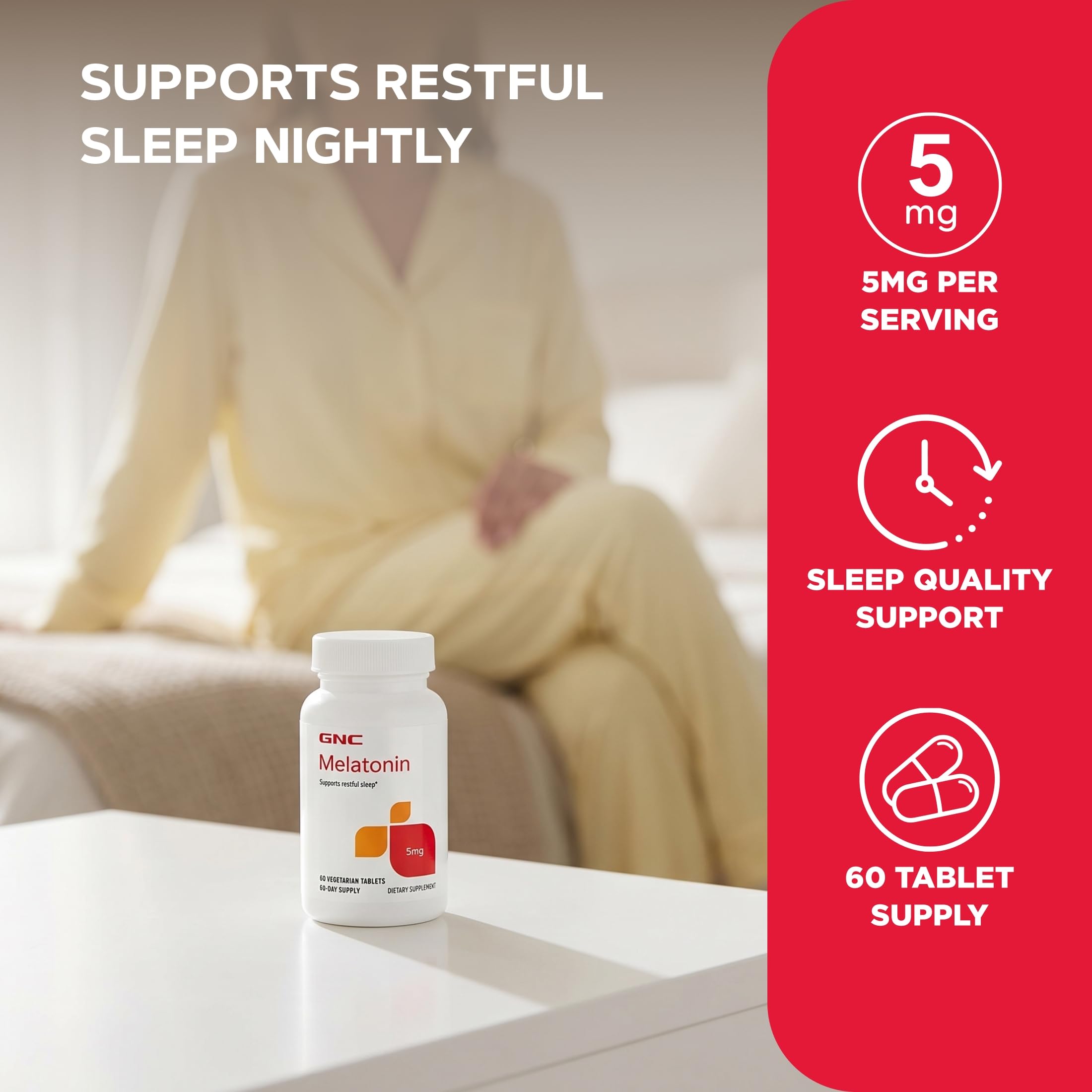 GNC Melatonin 5mg Tablets back view with ingredients