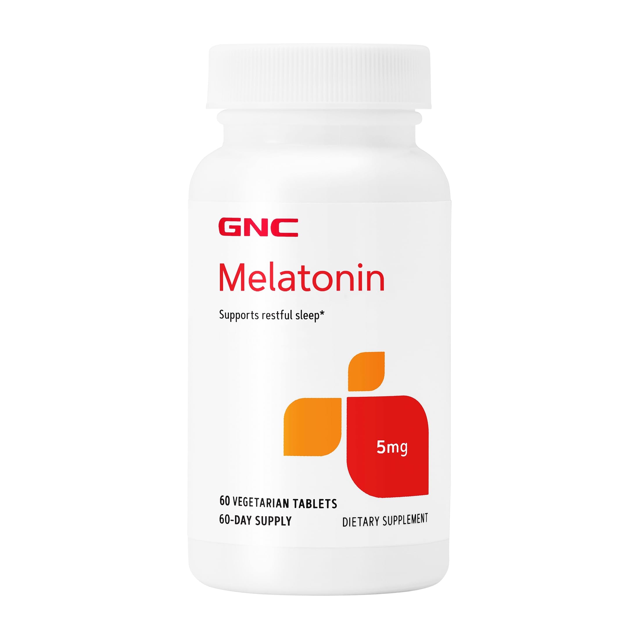 GNC Melatonin 5mg Tablets front view, 60 count