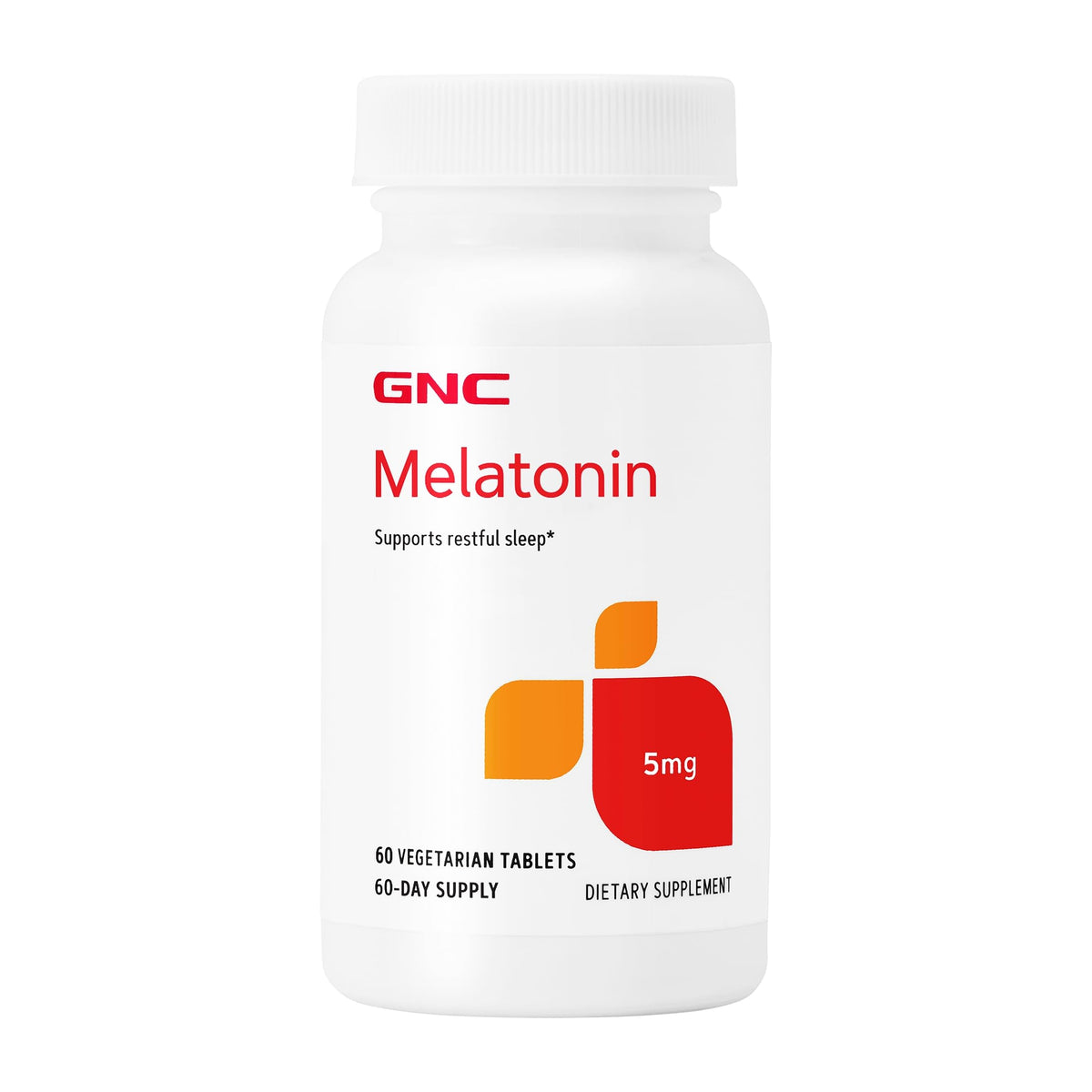 GNC Melatonin 5mg Tablets front view, 60 count