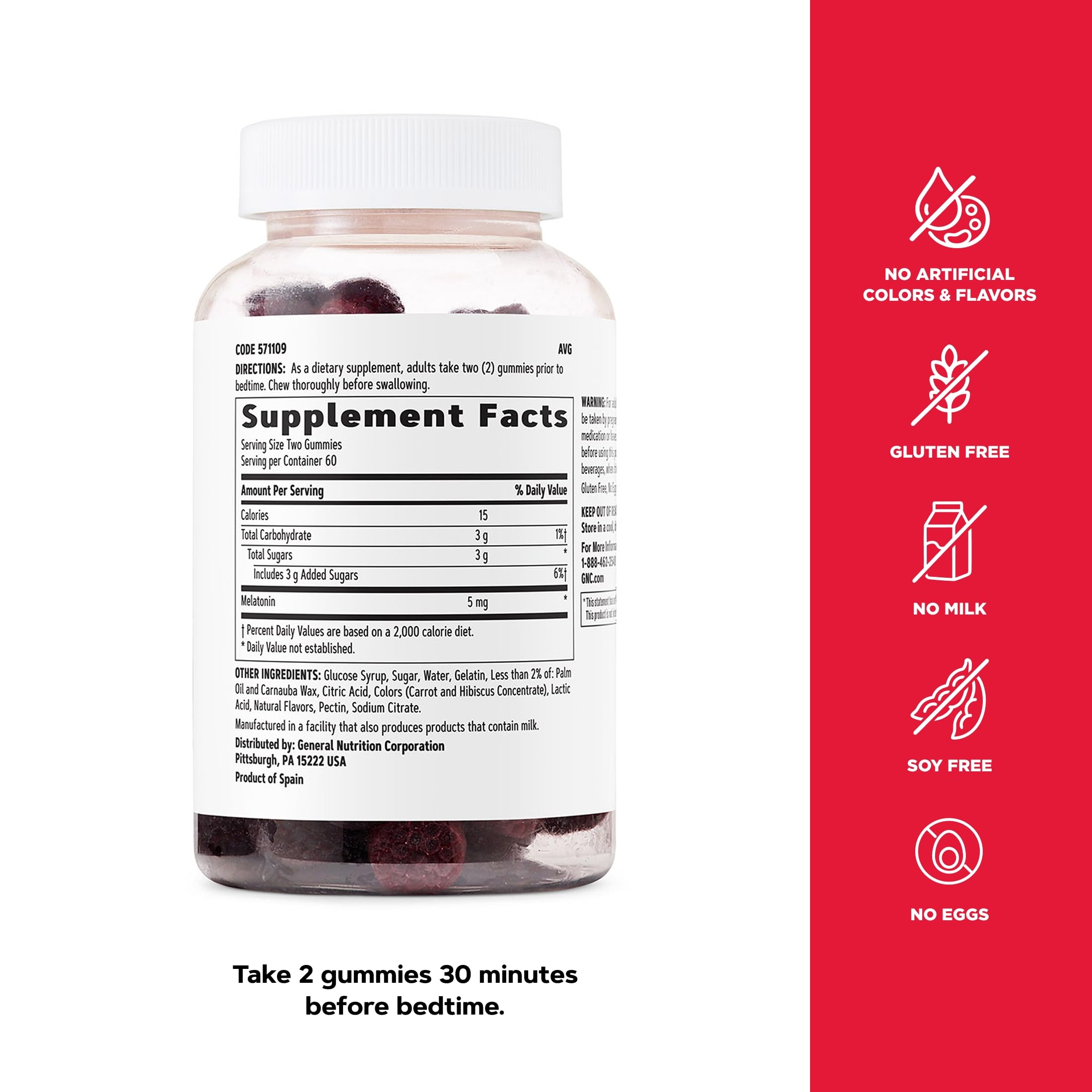 GNC Melatonin Gummies 5 mg Blackberry gummies on a table