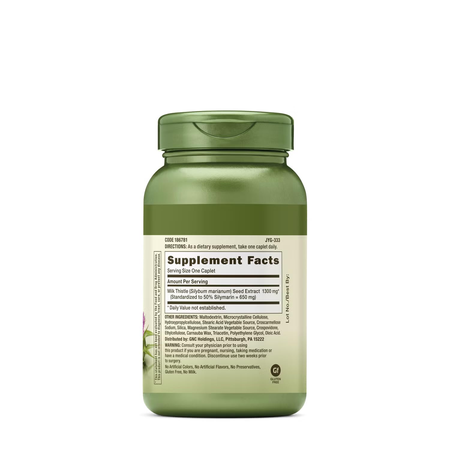 GNC Milk Thistle Extra Strength 1300mg supplement side view with packaging
