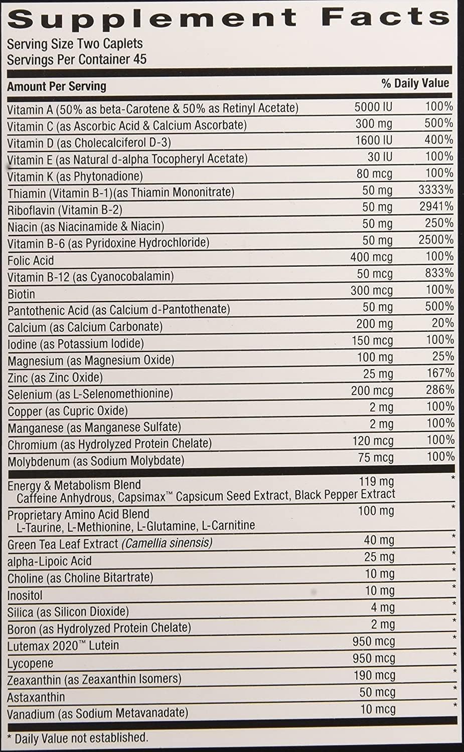 GNC Multivitamin Capsules side view showing dosage information