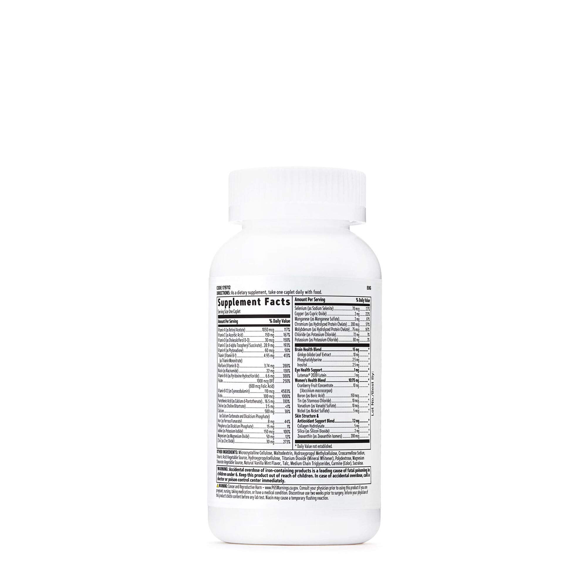 GNC Multivitamin Daily Support 181g side view showing ingredients list