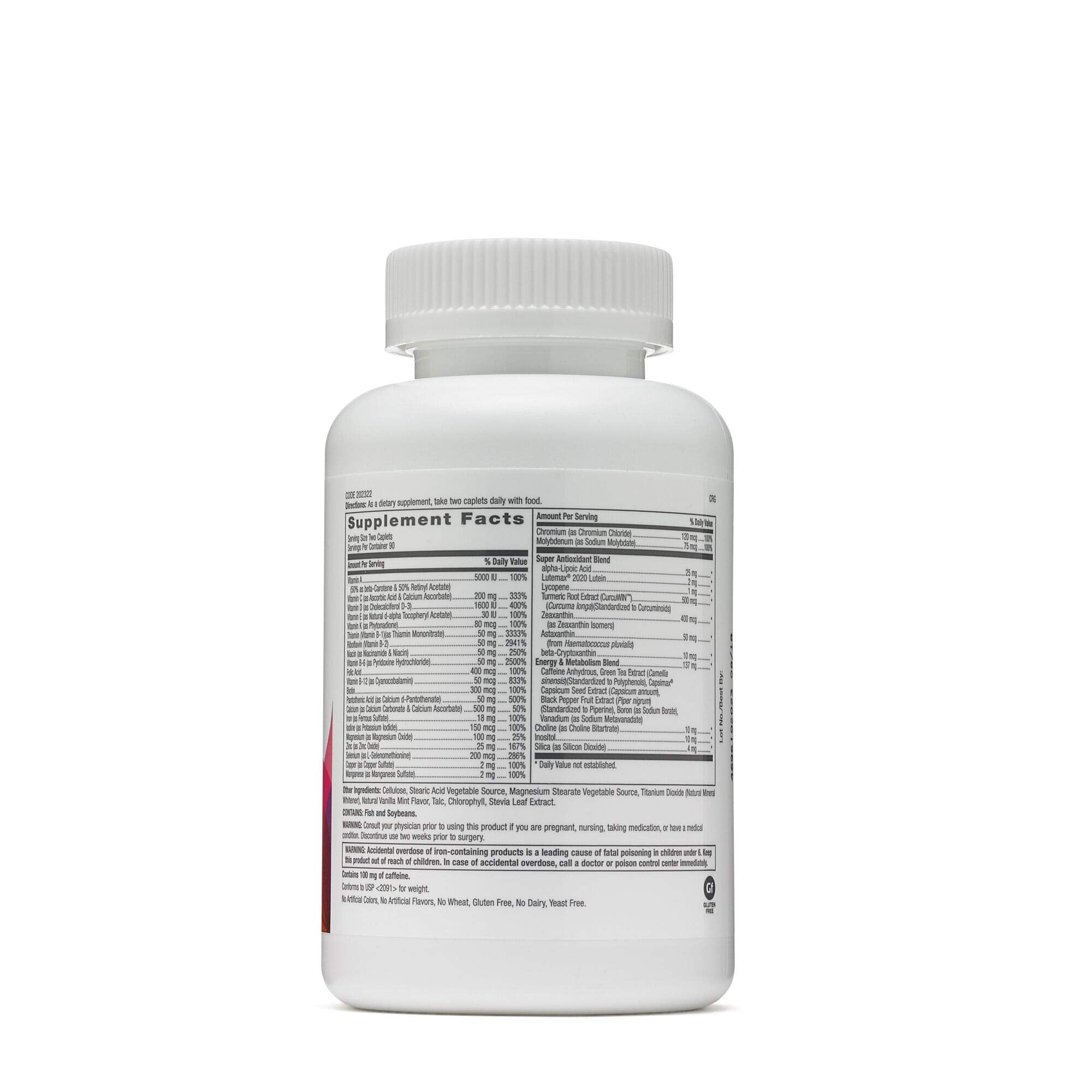 GNC Multivitamin Supplement 308g side view showing ingredients