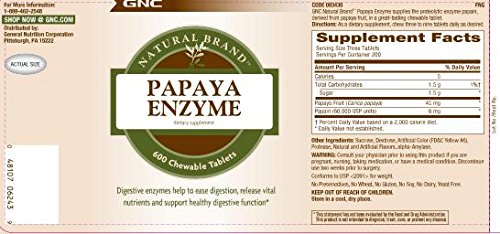 GNC Papaya Enzyme chewable tablet close-up
