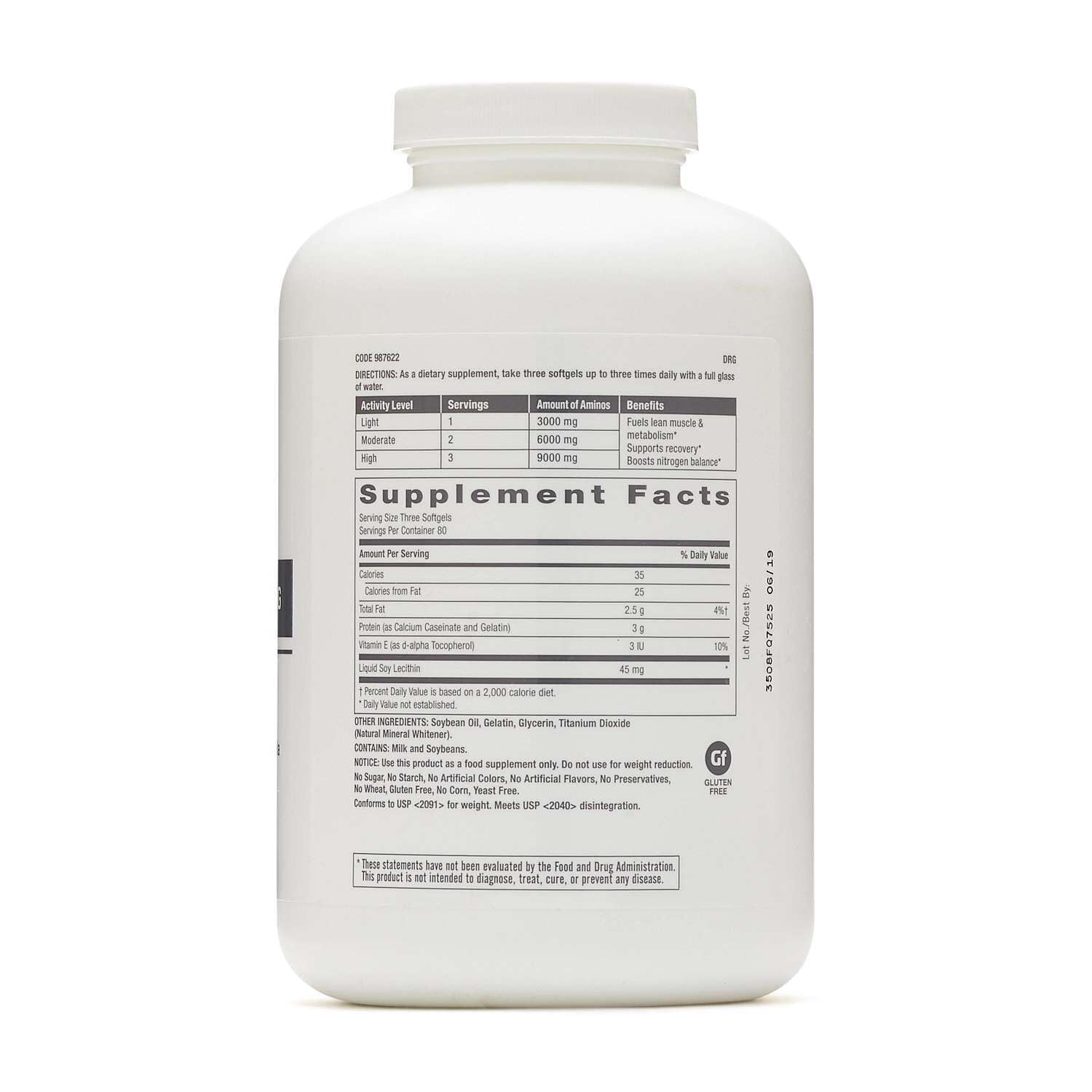 GNC Pro Performance Amino Acid 3000 softgels side view