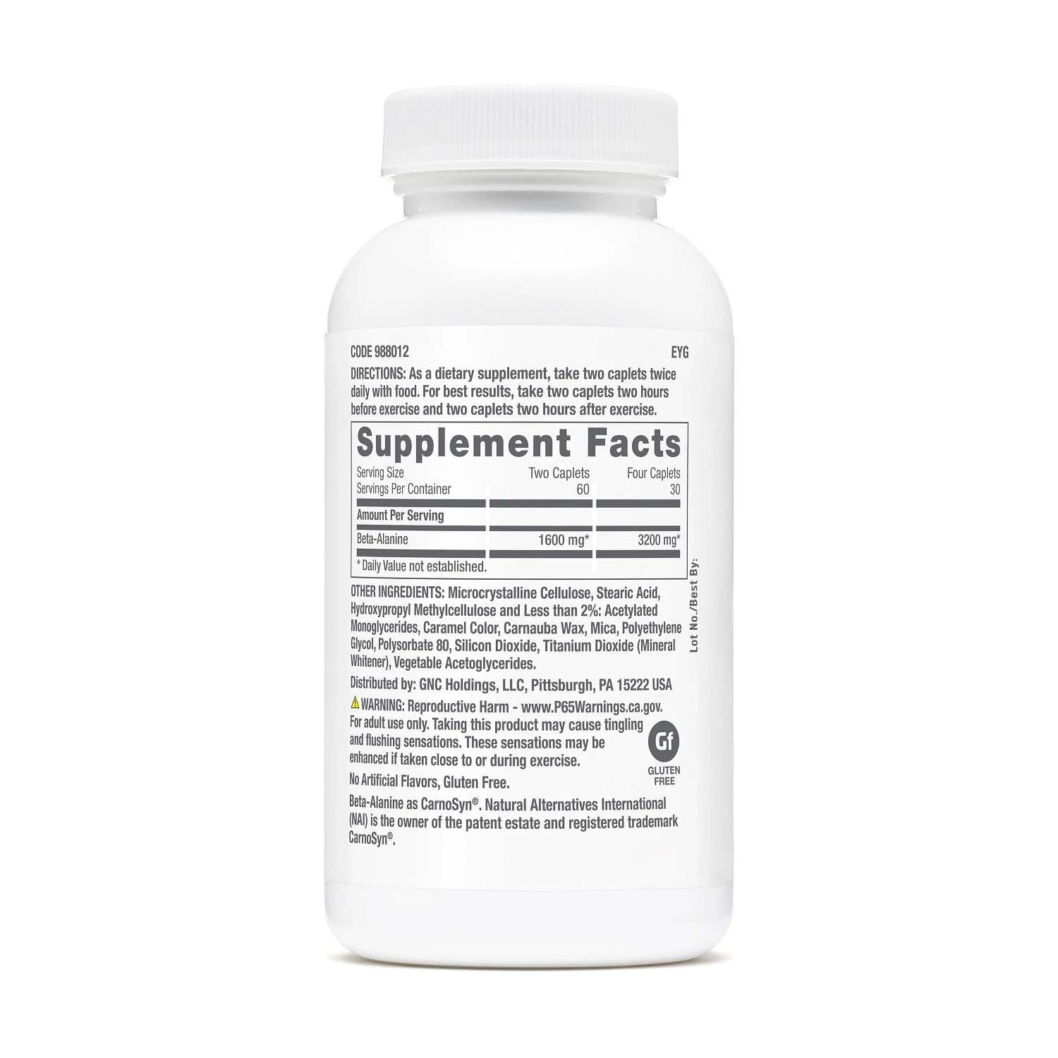 GNC Pro Performance Beta-Alanine 181g side view