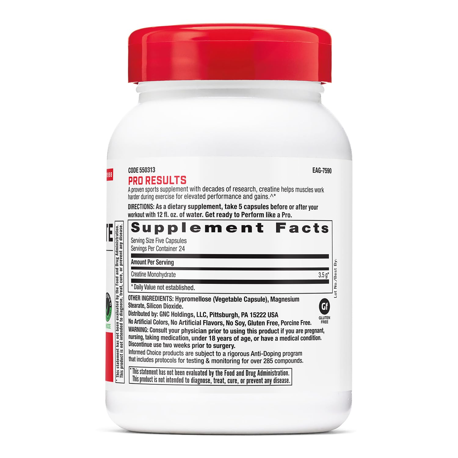 GNC Pro Performance Creatine Monohydrate 141g back view
