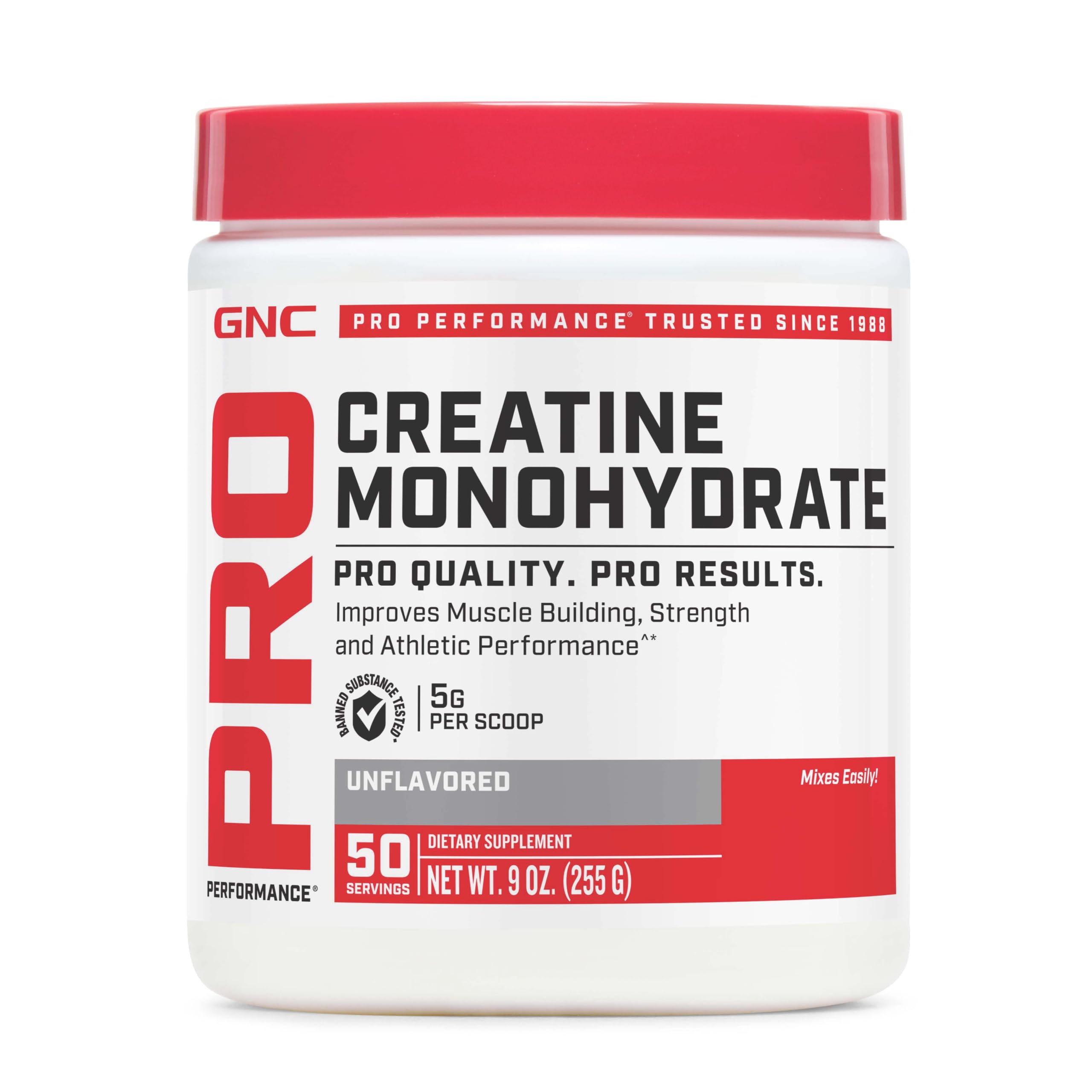 GNC Pro Performance Creatine Monohydrate Powder front view 286g