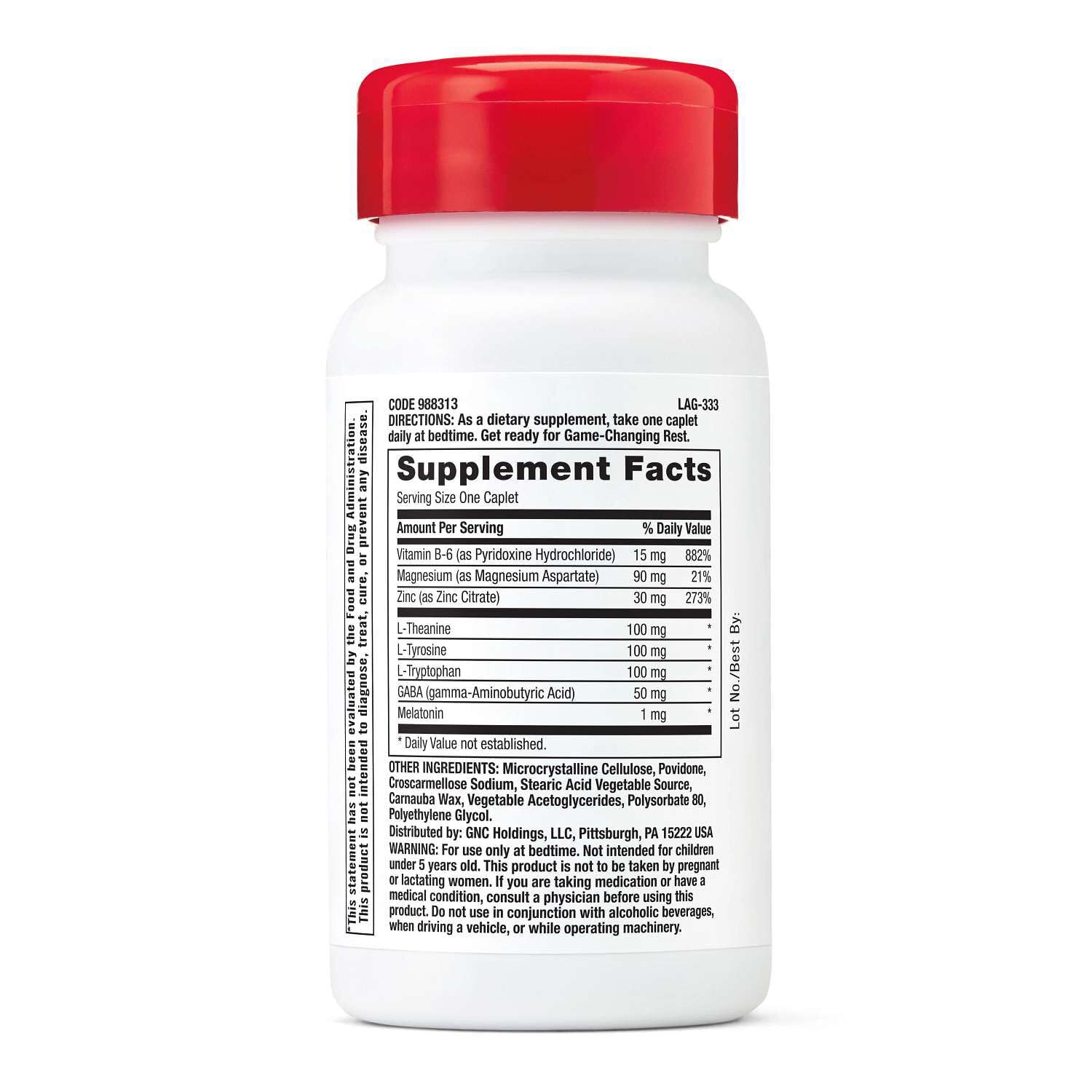 GNC Pro Performance Zinc Magnesium 351mg Nighttime Blend side view