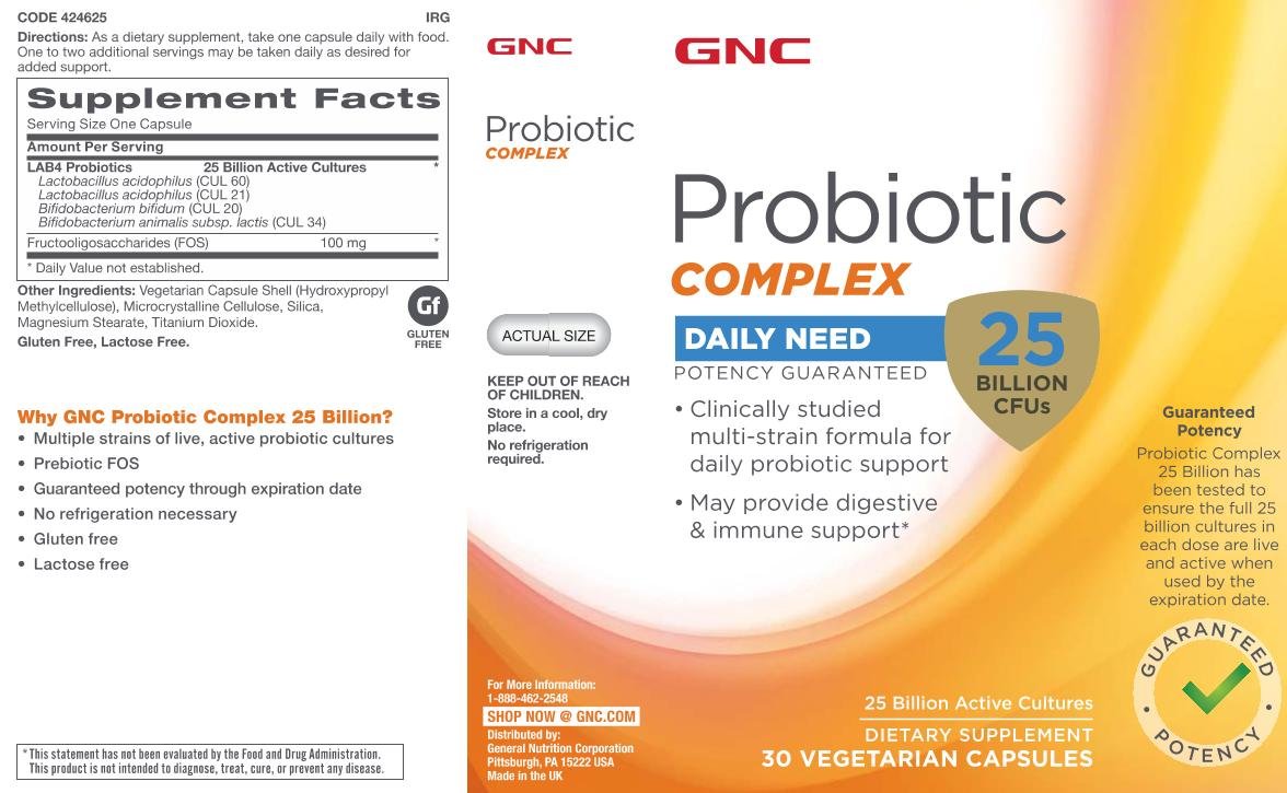 GNC Probiotic Complex 25 Billion CFUs supplement back view