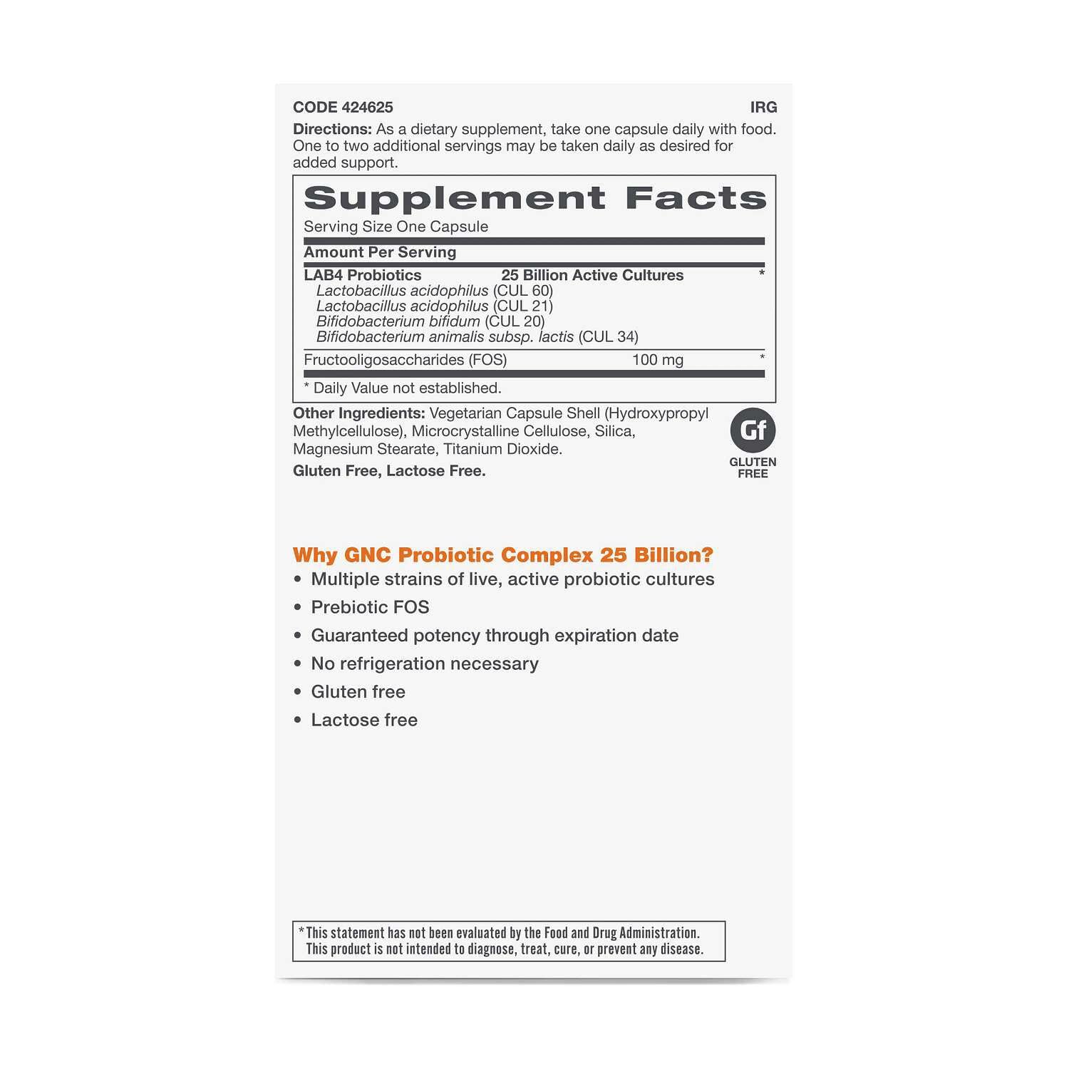 GNC Probiotic Complex 25 Billion CFUs supplement side view