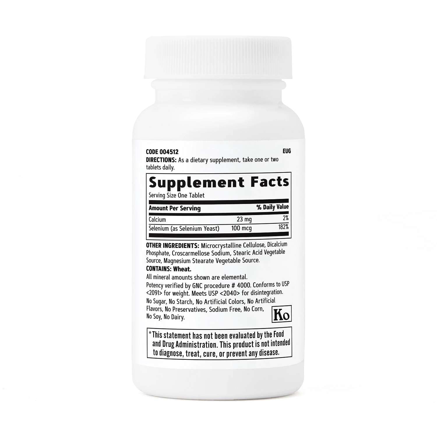 GNC Selenium 100 vegetarian tablets side view
