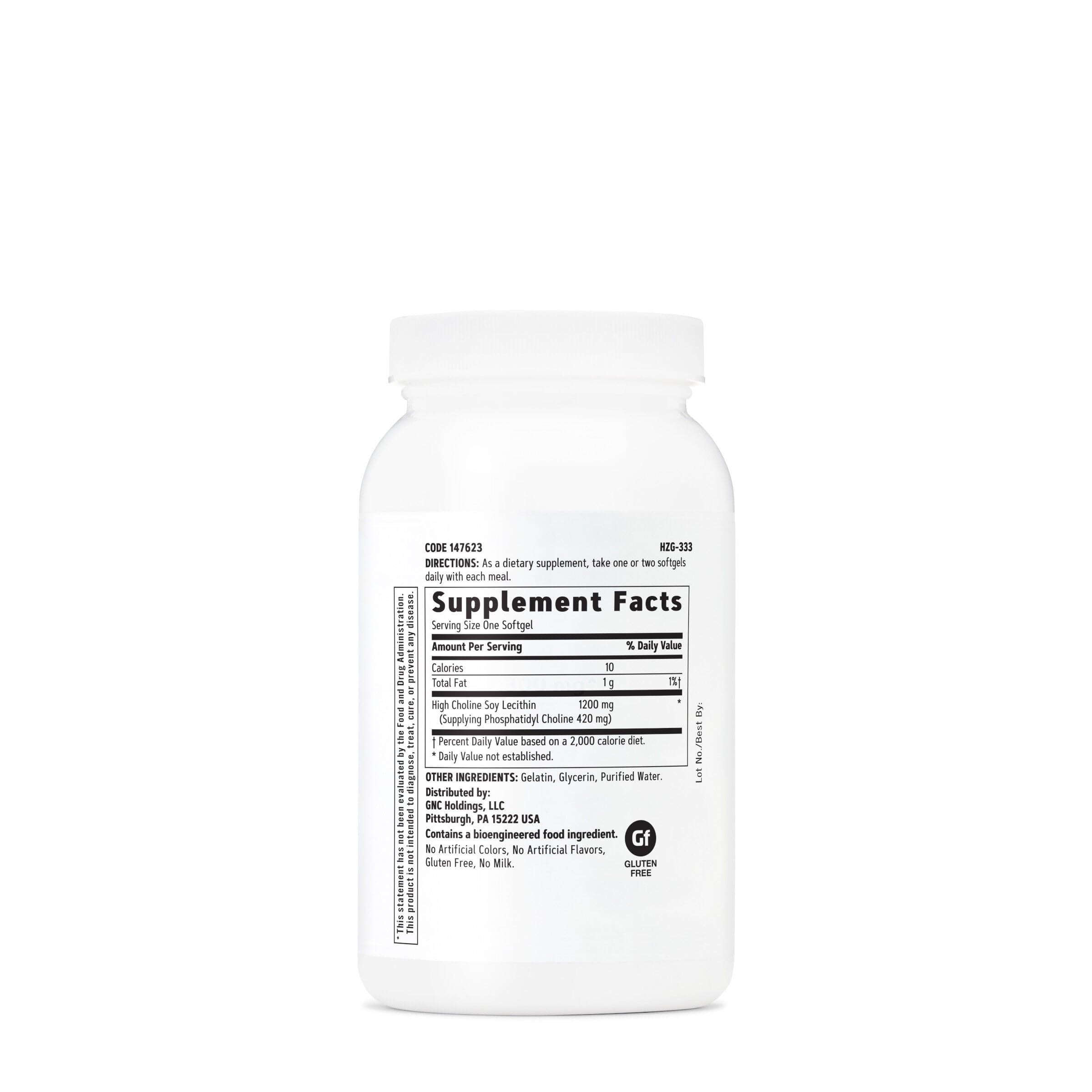 GNC Triple Lecithin 1200mg Softgels bottle side view