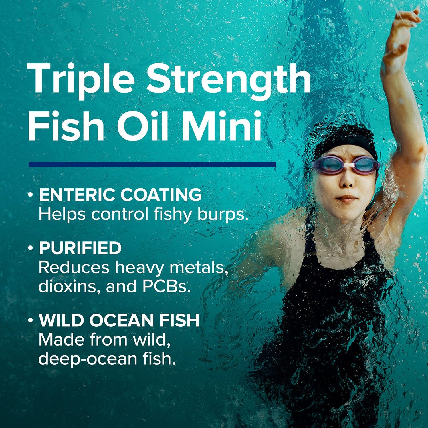 GNC Triple Strength Fish Oil softgel bottle on a table