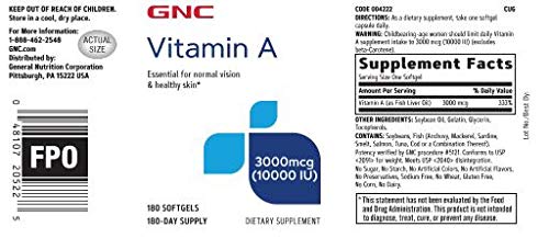 GNC Vitamin A Softgels side view showing softgel capsules