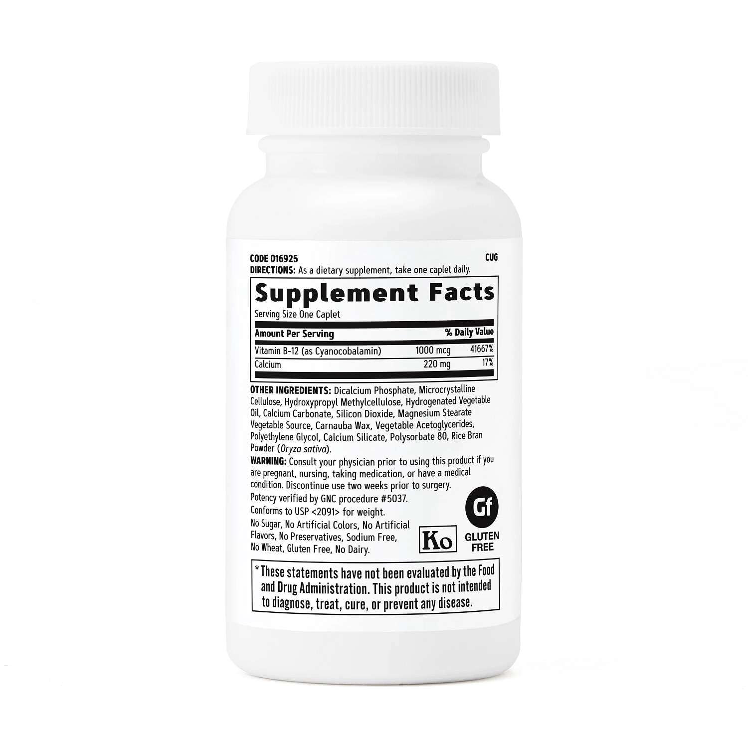 GNC Vitamin B-12 1000mcg vegetarian caplets side view