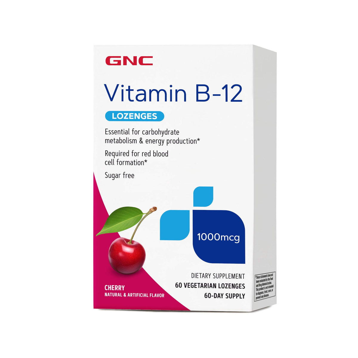 GNC Vitamin B-12 and Folic Acid Supplement 1000mcg front view